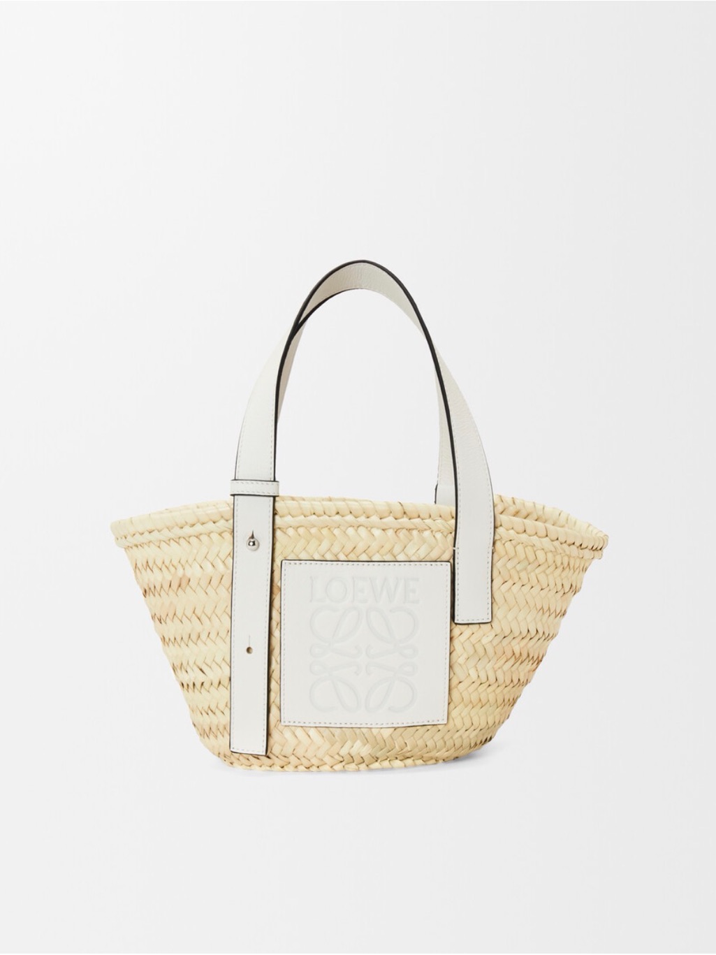 Loewe Small Basket Bag In Palm Leaf & Calfskin - Natural/White